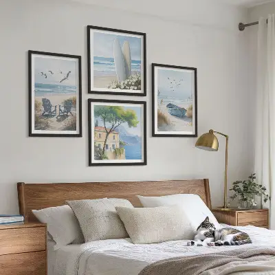 Beach themed multi-piece wall decor set featuring surf boards, a boat, and birds