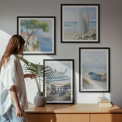 Beach themed multi-piece wall decor set featuring surf boards, a boat, and birds