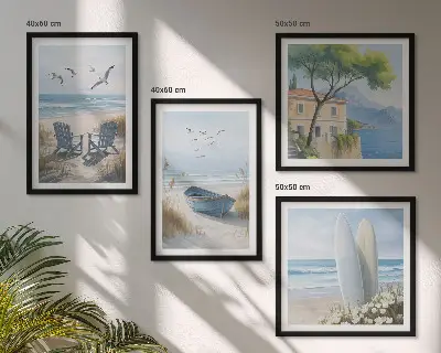 Beach themed multi-piece wall decor set featuring surf boards, a boat, and birds
