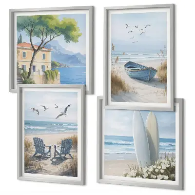 Beach themed multi-piece wall decor set featuring surf boards, a boat, and birds