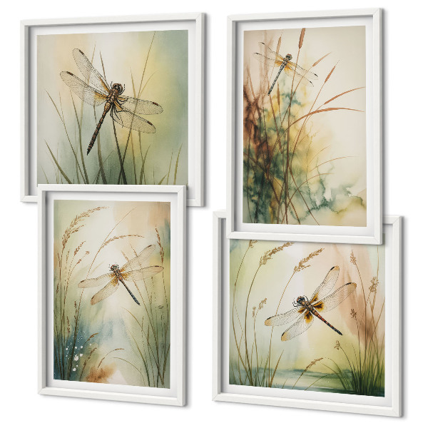Wall art set Dragonfly grasses above the water
