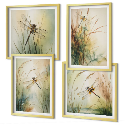 Wall art set Dragonfly grasses above the water