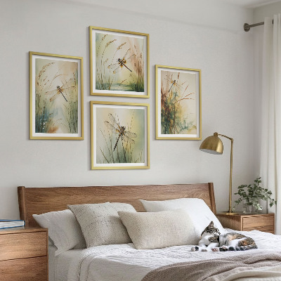 Wall art set Dragonfly grasses above the water