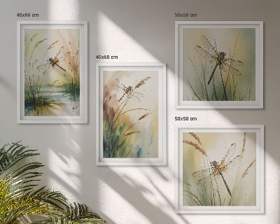Set of 4 wall art pieces Dragonflies grass water painting