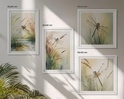 Dragonflies grass and water wall art set of 4 pieces