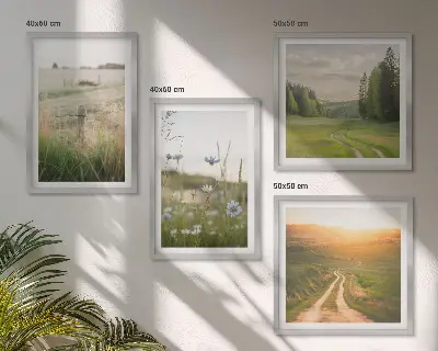 Wall art set nature landscape with sunlit fields