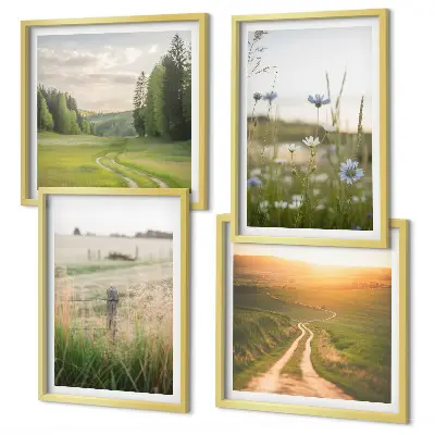 Wall art set nature landscape with sunlit fields