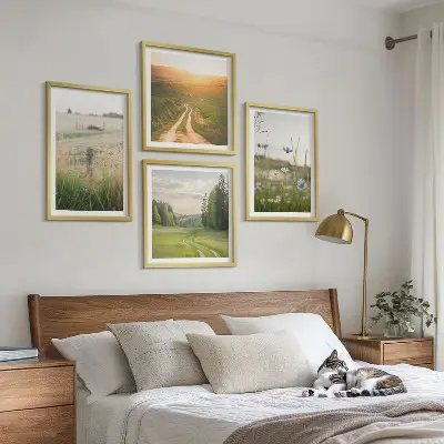 Wall art set nature landscape with sunlit fields