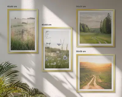 Wall art set nature landscape with sunlit fields