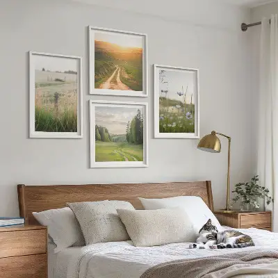 Wall art set nature landscape with sunlit fields