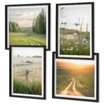 Wall art set nature landscape with sunlit fields