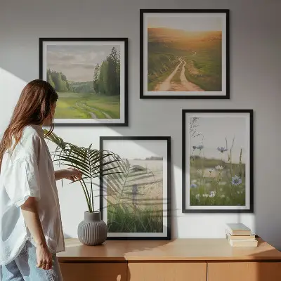 Wall art set nature landscape with sunlit fields