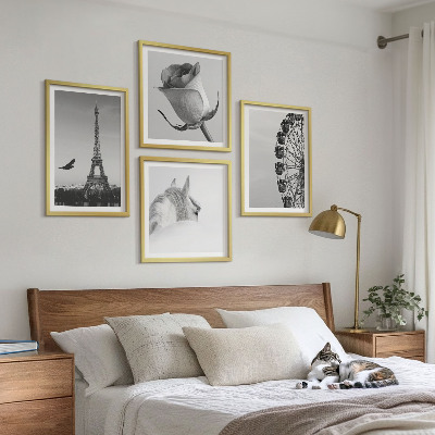 Wall art set Rose Eiffel Tower Horse Ferris Wheel B&W