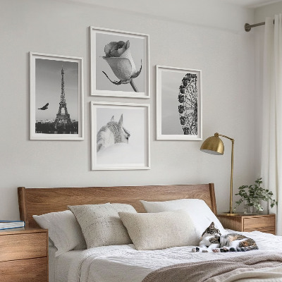 Wall art set Rose Eiffel Tower Horse Ferris Wheel B&W