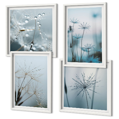 Set of 4 wall art pieces Dandelion water drops