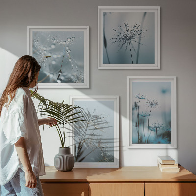 Set of 4 wall art pieces Dandelion water drops