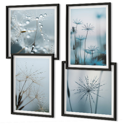 Set of 4 wall art pieces Dandelion water drops