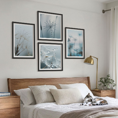 Set of 4 wall art pieces Dandelion water drops