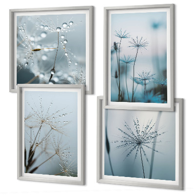 Set of 4 wall art pieces Dandelion water drops