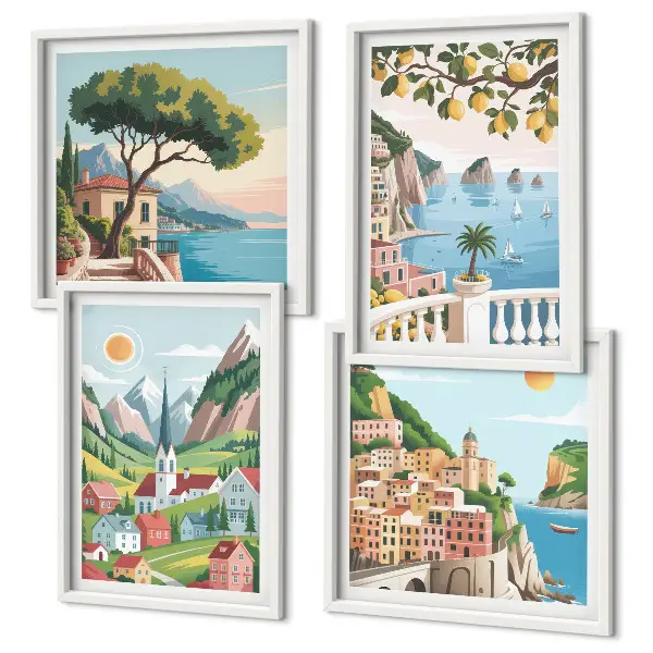 Multi-piece wall decor set sea landscapes and citrus fruits