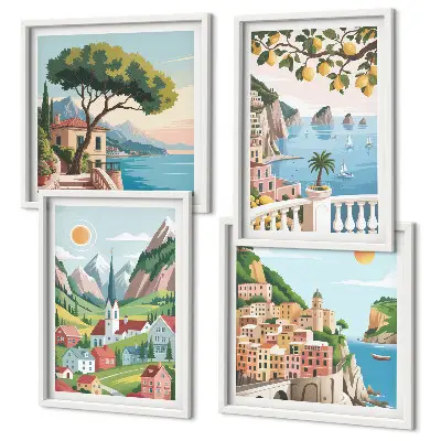 Multi-piece wall decor set sea landscapes and citrus fruits