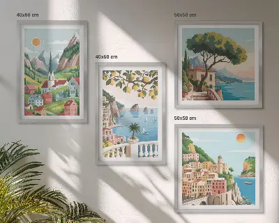 Multi-piece wall decor set sea landscapes and citrus fruits