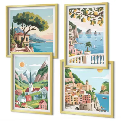 Multi-piece wall decor set sea landscapes and citrus fruits