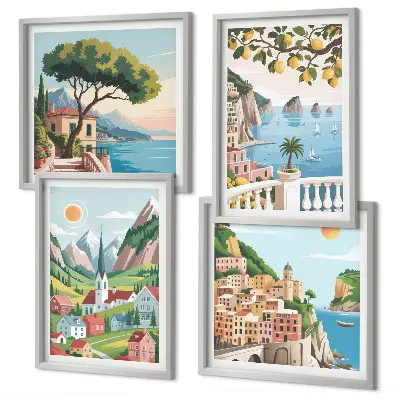 Multi-piece wall decor set sea landscapes and citrus fruits