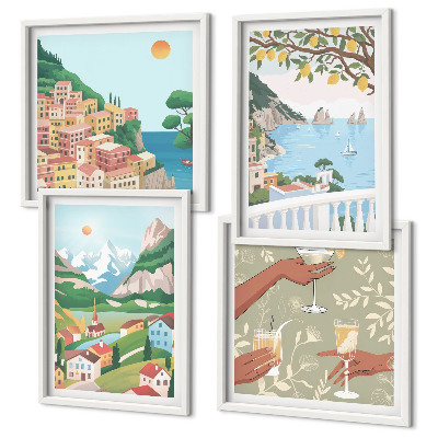 Wall art set Pastel seaside houses