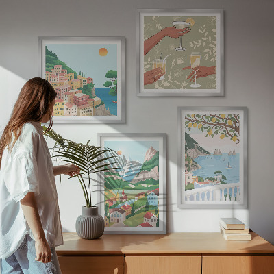 Wall art set Pastel seaside houses