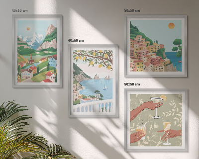 Wall art set Pastel seaside houses