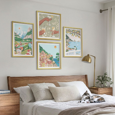 Wall art set Pastel seaside houses