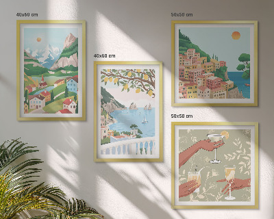 Wall art set Pastel seaside houses