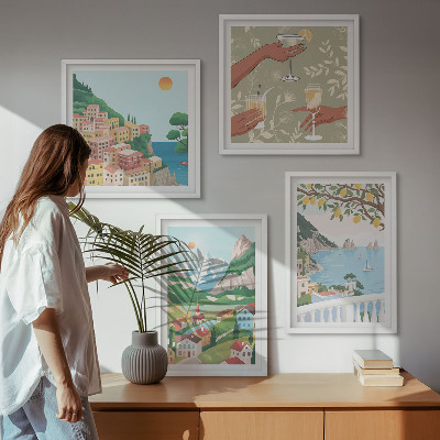 Wall art set Pastel seaside houses
