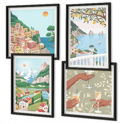 Wall art set Pastel seaside houses