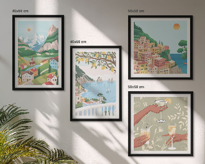 Wall art set Pastel seaside houses