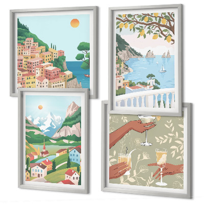 Wall art set Pastel seaside houses