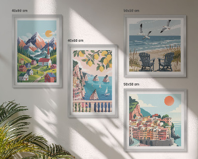 Set of 4 wall art pieces Colorful mountains and coastal cities