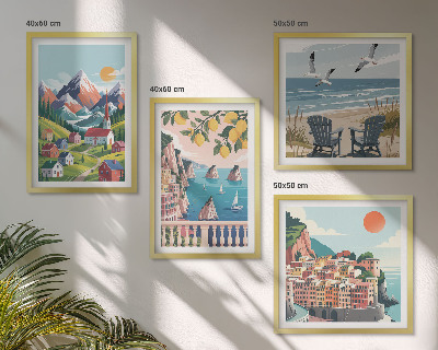 Set of 4 wall art pieces Colorful mountains and coastal cities