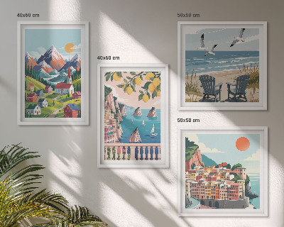 Set of 4 wall art pieces Colorful mountains and coastal cities