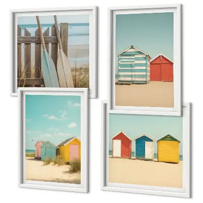 Multi-piece wall decor set colorful houses with beach and sun