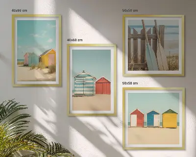Multi-piece wall decor set colorful houses with beach and sun