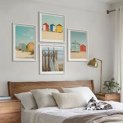 Multi-piece wall decor set colorful houses with beach and sun