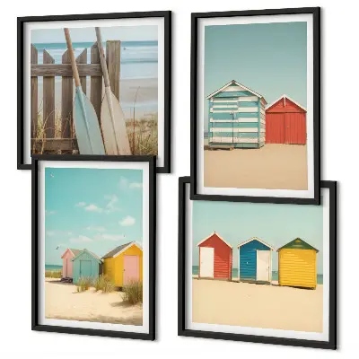 Multi-piece wall decor set colorful houses with beach and sun