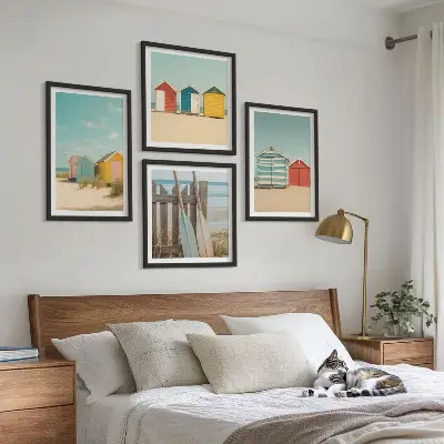 Multi-piece wall decor set colorful houses with beach and sun