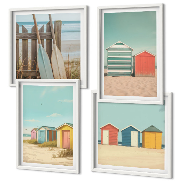 Wall art set Colorful beach houses