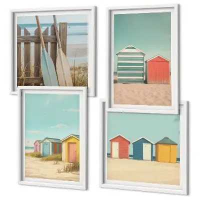 Colorful beach houses wall art set