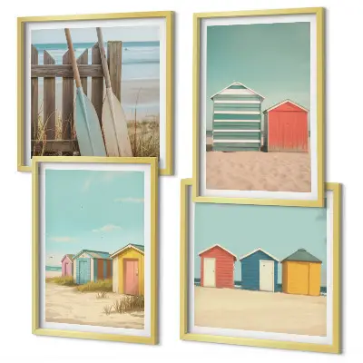 Colorful beach houses wall art set