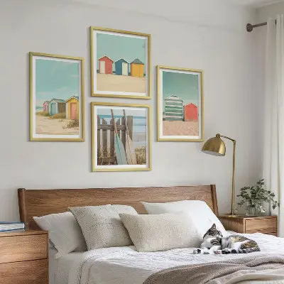 Colorful beach houses wall art set