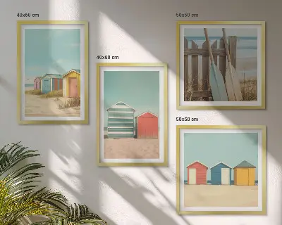 Colorful beach houses wall art set